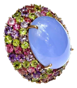 Bochic "Orient" Vintage Chalcedony & Multi Gem Cocktail Ring - 18K Gold & Silver