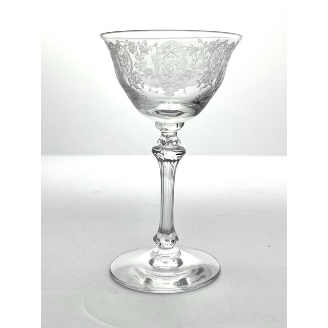1940s Tiffin Franciscan “Love Lace” Pair of Liquor Cocktail Glasses For Sale - Image 4 of 6