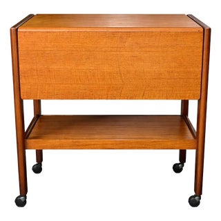 Vintage Teak Drop-Leaf Drinks Trolley on Castors For Sale
