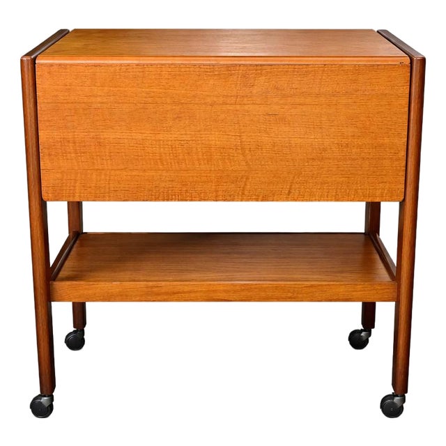 Vintage Teak Drop-Leaf Drinks Trolley on Castors For Sale