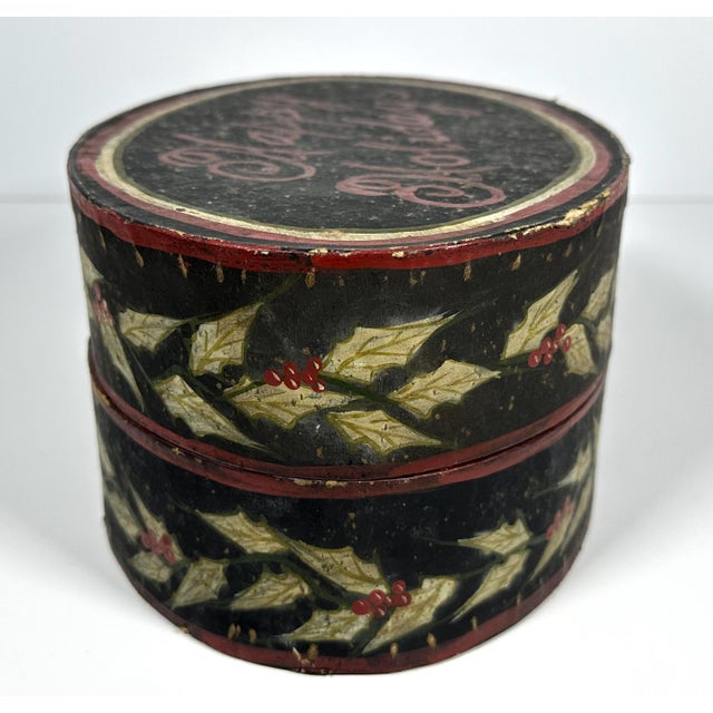 Mid 20th Century Folk Art Hand Painted Christmas Box: Happy Holidays Decor For Sale - Image 4 of 10