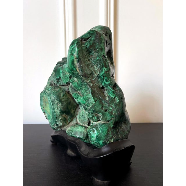 Striking Natural Malachite Specimen on Display Stand as Scholar Stone For Sale In Atlanta - Image 6 of 12