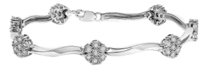 .925 Sterling Silver 1.0 cttw Miracle-Set Diamond 7 Stone Floral Cluster Link Bracelet (I-J Color, I3 Clarity) -7"