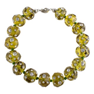 Angela Caputi Olive Green Resin Jeweled Choker Necklace For Sale