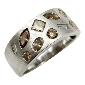 14k White Gold Multi-Colored Multi-Shaped Diamond Confetti Ring Size 7