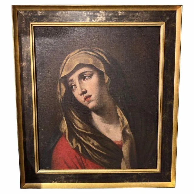 Italian School Artist, Virgin of Sorrows, 17th Century, Oil on Canvas, Framed For Sale - Image 9 of 10