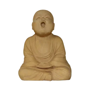 Artist Crafter Light Wood Color Meditate Monk Statue Practicing Chanting Meditation