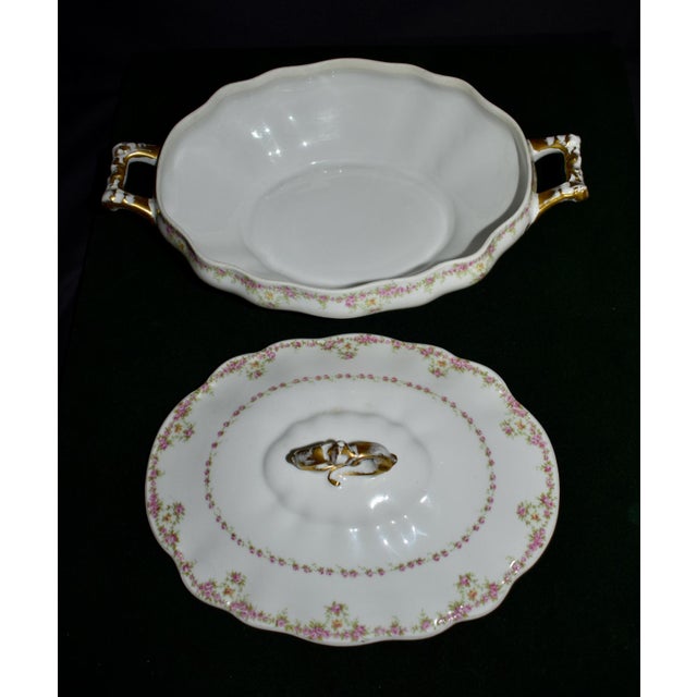 Antique Wm Guerin Limoges Covered Soup Tureen Serving Dish Pink Roses Gold Trim For Sale - Image 12 of 18