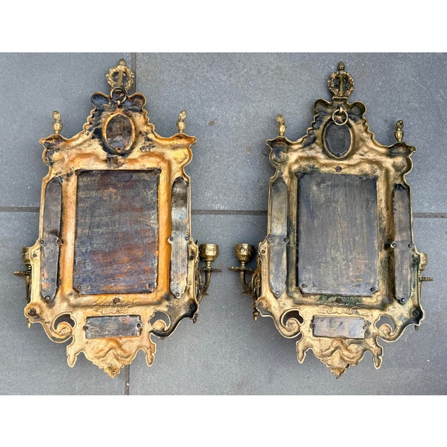 Traditional Antique French Renaissance Revival Cast Brass Girandole Sconce Mirrors - A Pair For Sale - Image 3 of 16