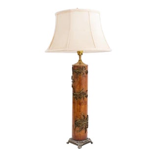 Textile Wood Print Roller Mounted Lamp, 19th C. For Sale