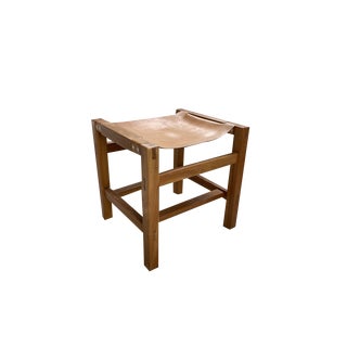 Elm and Leather Stool from Maison Regain, 1950s For Sale