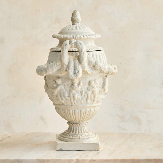 Vintage Italian Neoclassical Plaster Urn with Handles - 2 Available For Sale In Chicago - Image 6 of 11