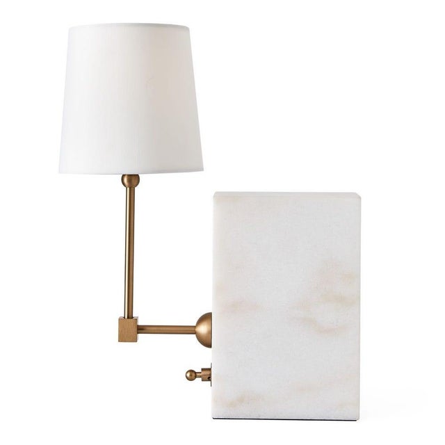 Not Yet Made - Made To Order White Marble With Brass Shelf Lamp For Sale - Image 5 of 12