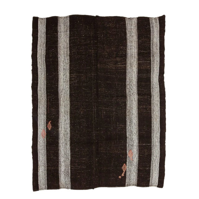 Textile Mid 20th Century Brown & Gray Vintage Goat Hair Kilim Rug For Sale - Image 7 of 7