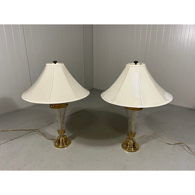 Large Crystal and Brass Table Lamps, 1960s, Set of 2 For Sale - Image 12 of 18