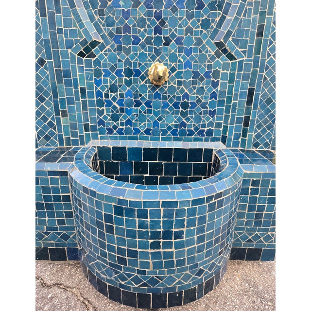 Petrol Blue Handmade Moroccan Mosaic Tile Fountain For Sale - Image 4 of 6