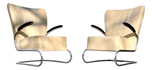 Set of 2 Tubular Steel Club Armchairs Cantilever Lounge Chairs