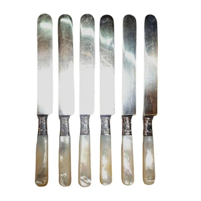 Vintage Fish Flatware Set, Sterling Silver With Mother-Of-Pearl, Set of 18 For Sale - Image 4 of 11