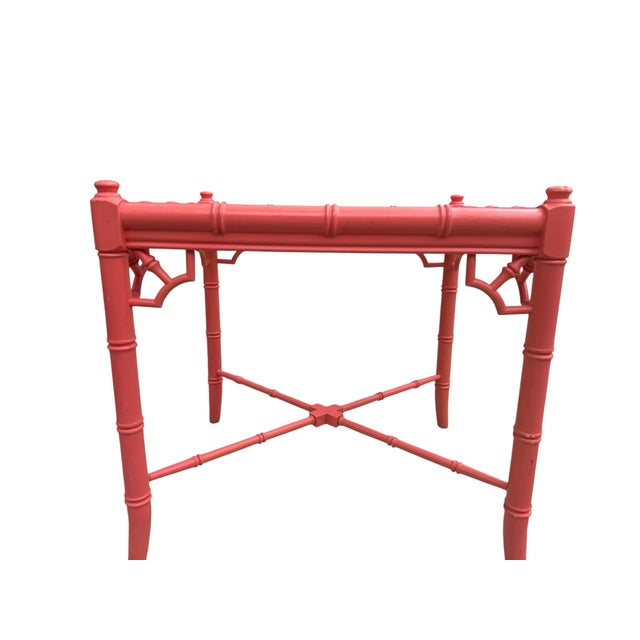 Ornamental & Decorative Materials Vintage Chinoiserie Faux Bamboo Thomasville Table Palm Beach Style Beveled Glass Beautiful For Sale - Image 7 of 11