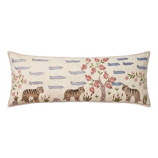 Tiger Pomegranate Suzani Lumbar Pillow Cover 18'' X 54'' For Sale