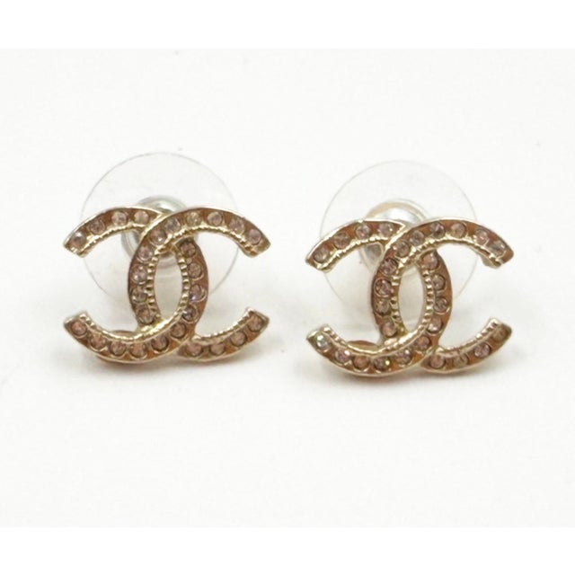 Chanel Chanel Classic Gold CC Crystal Piercing Earrings, A Pair For Sale - Image 4 of 5