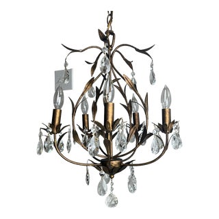 Early 21st Century Regency Style Gold Tole 5-Light Crystal Chandelier For Sale