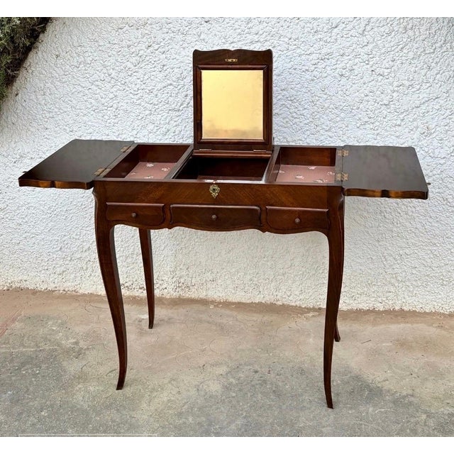 Wood 1940s French Louis XV Vanity Table with Mirror and Side Drop Leaves For Sale - Image 7 of 10