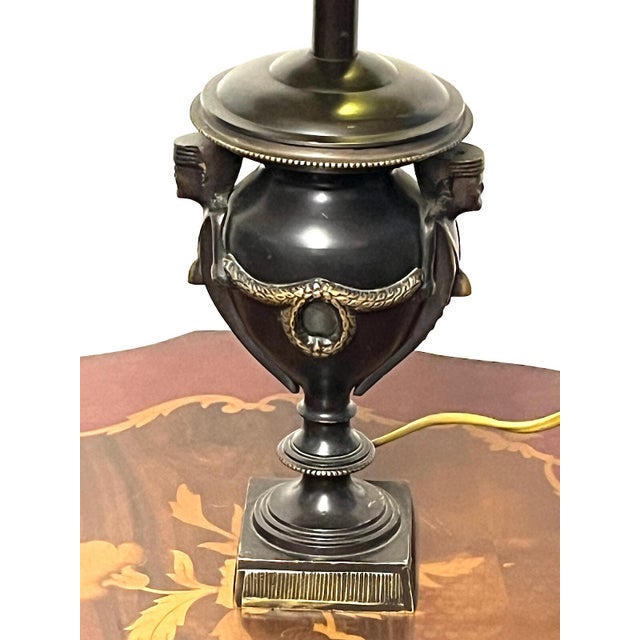 Antique Brass Fabric Shade Cherub Table Lamp, 1930s For Sale - Image 4 of 11