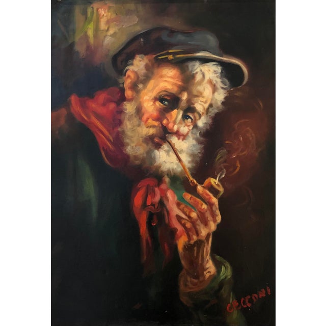 Alberto Cecconi, Man with a Pipe, 1950s, Oil on Canvas, Framed For Sale - Image 13 of 13