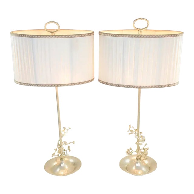 20th Century Silver Plated Flower Lamps, Spain, 1960s - a Pair For Sale