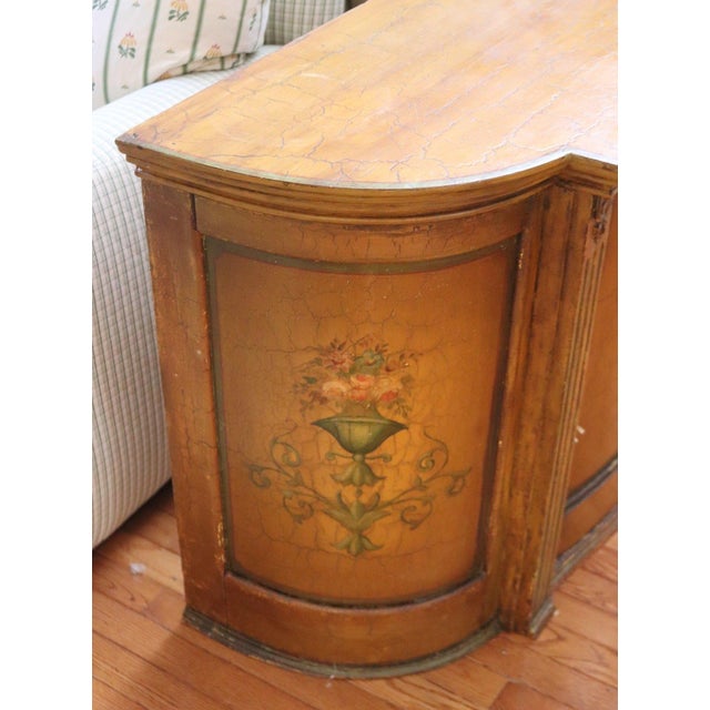 Late 20th Century Large Hand Painted Neoclassical Demilune Console Cabinet Louis XVI Style Floral Medallion For Sale - Image 5 of 11