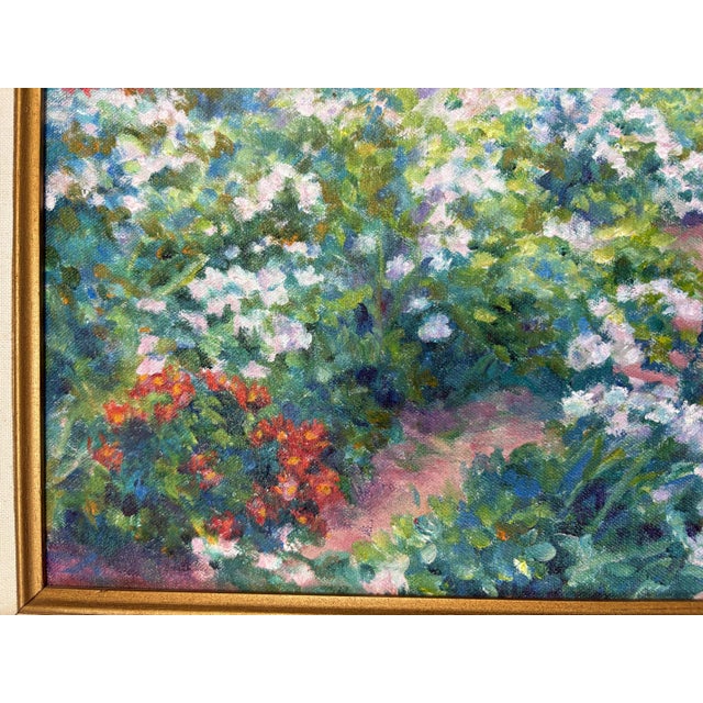 Annella Low (American, 1934-2024) Original Signed and Framed Oil on Canvas C1988 Titled 'Flower Farm' For Sale - Image 9 of 15