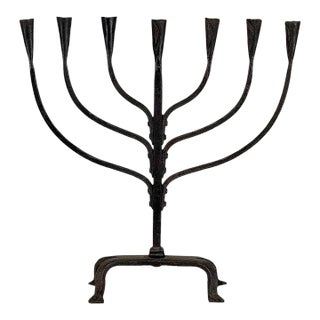 Mid-Century French Brutalist Hand-Forged Iron Seven-Light Candelabrum For Sale