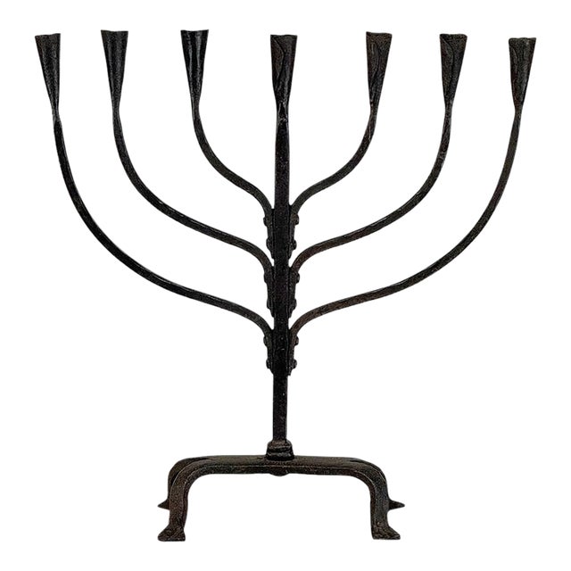 Mid-Century French Brutalist Hand-Forged Iron Seven-Light Candelabrum For Sale