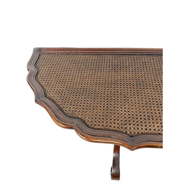 Vintage Southampton Demilune Console Table With Cane & Glass Top For Sale - Image 16 of 18