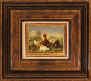 Erwin Osterlehner, Miniature Chickens, 20th Century, Oil on Wood, Framed