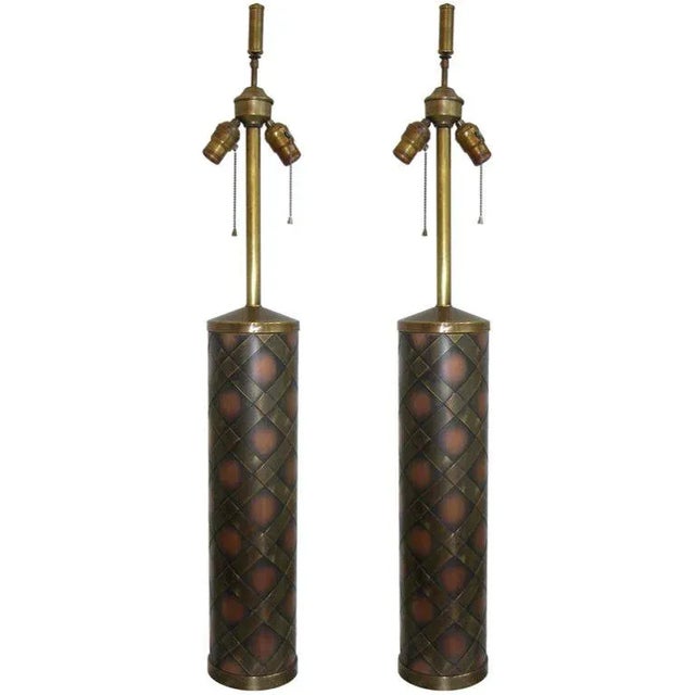 Brass Vintage Copper and Brass Table Lamps - a Pair For Sale - Image 8 of 8