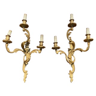 Louis XV Style Gilt Bronze Sconces, 19th Century, Set of 2 For Sale