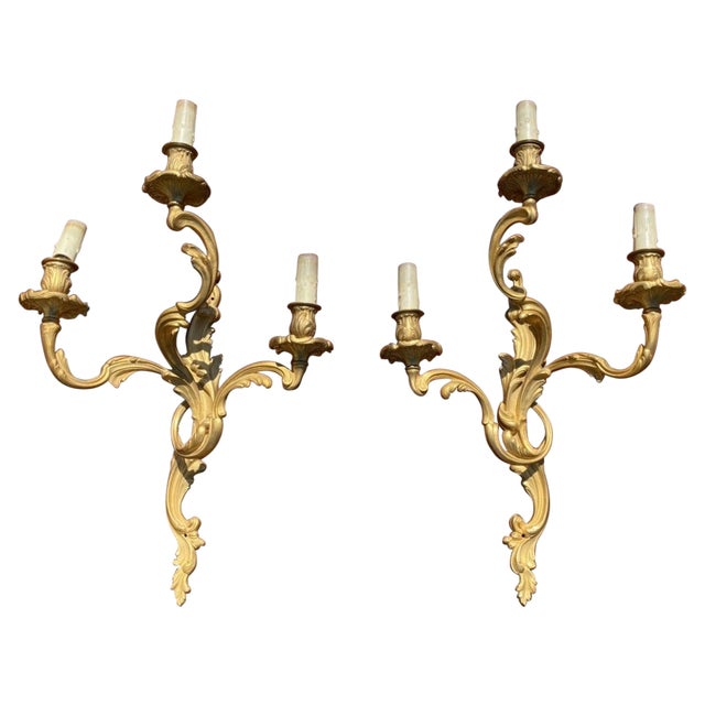 Louis XV Style Gilt Bronze Sconces, 19th Century, Set of 2 For Sale