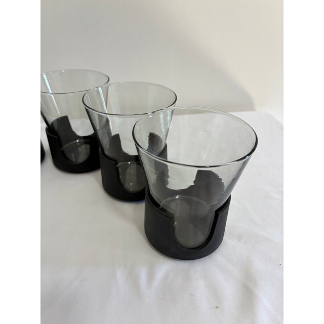 Mid-Century Modern Mid 20th Century Mid-Century Corning Glass Smoke Glass Tumblers With Black Bases - Set of 6 For Sale - Image 3 of 11