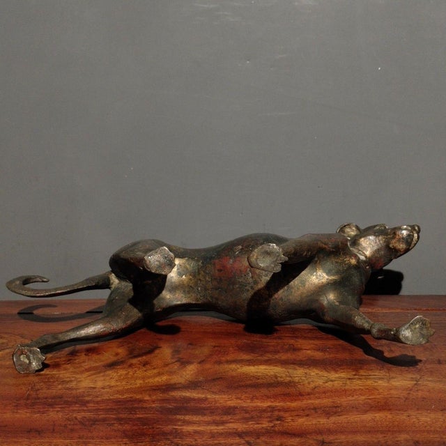 Early 20th Century Early 20th Century Gilt Bronze Dog Figure – 7.9" Standing Hound Sculpture With Red Pigment For Sale - Image 5 of 9