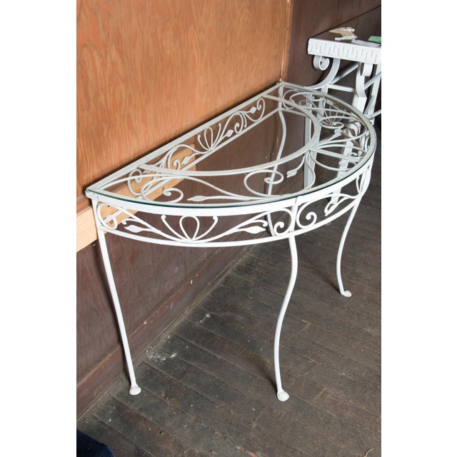 White Wrought Iron Demi Lune Console Table Attributed to John Salterini, 1940s For Sale - Image 8 of 13