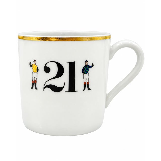 American Vintage the 21 Club Nyc Restaurant Equestrian Jockey Porcelain Cup & Saucer For Sale - Image 3 of 11