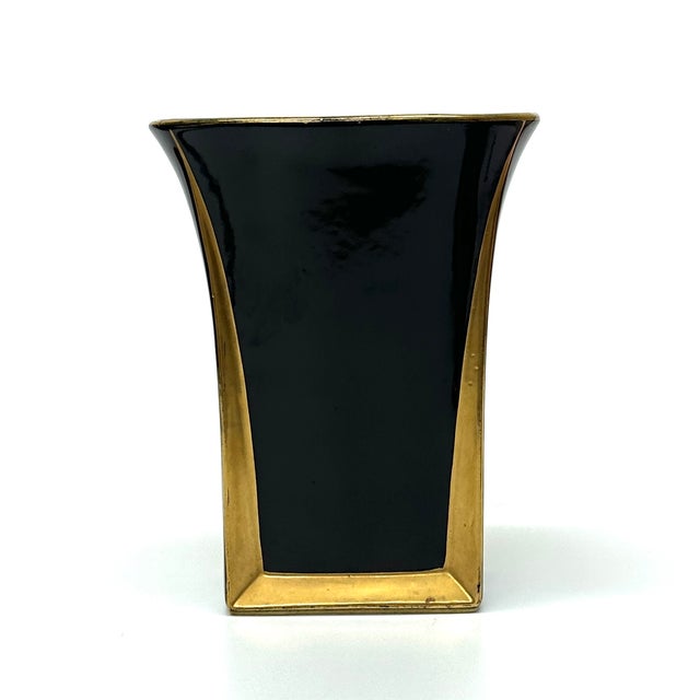 Mid 20th Century Vintage Black & Graphic Gold Embellished Vessel Curation - Group of 3 For Sale - Image 5 of 11