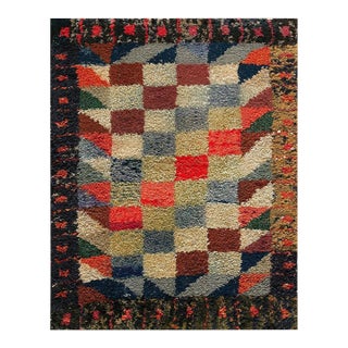 1890s Multicolor Geometric Antique American Hooked Rug 2'10" X 3'8" Knotted Wool Carpet For Sale