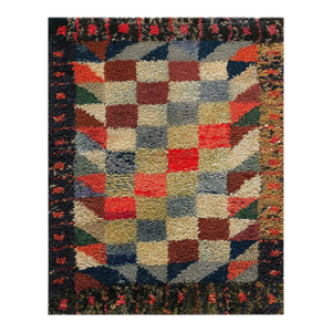 1890s Multicolor Geometric Antique American Hooked Rug 2'10" X 3'8" Knotted Wool Carpet