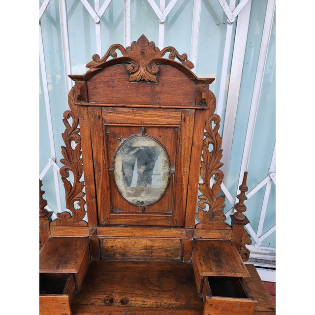 Antique Carved Wood Vanity Dresser With Mirror For Sale In Los Angeles - Image 6 of 12
