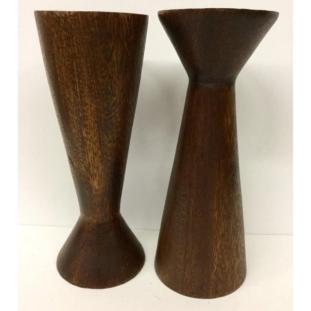 1950s Boho Chic Solid Wood Candle Holders - a Pair For Sale - Image 12 of 13