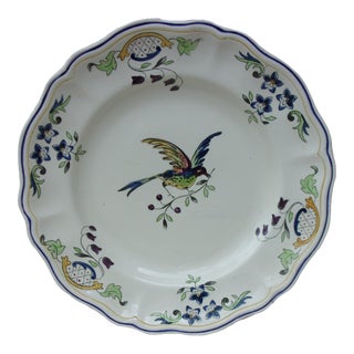 C.1930 Large French Plate With Bird Longchamp Model Clery For Sale