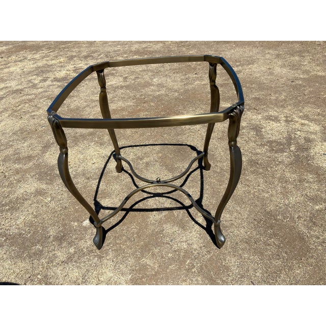Metal Vintage Hollywood Regency Style Oval Glass-Top Coffee Table and Side Table Set For Sale - Image 7 of 18